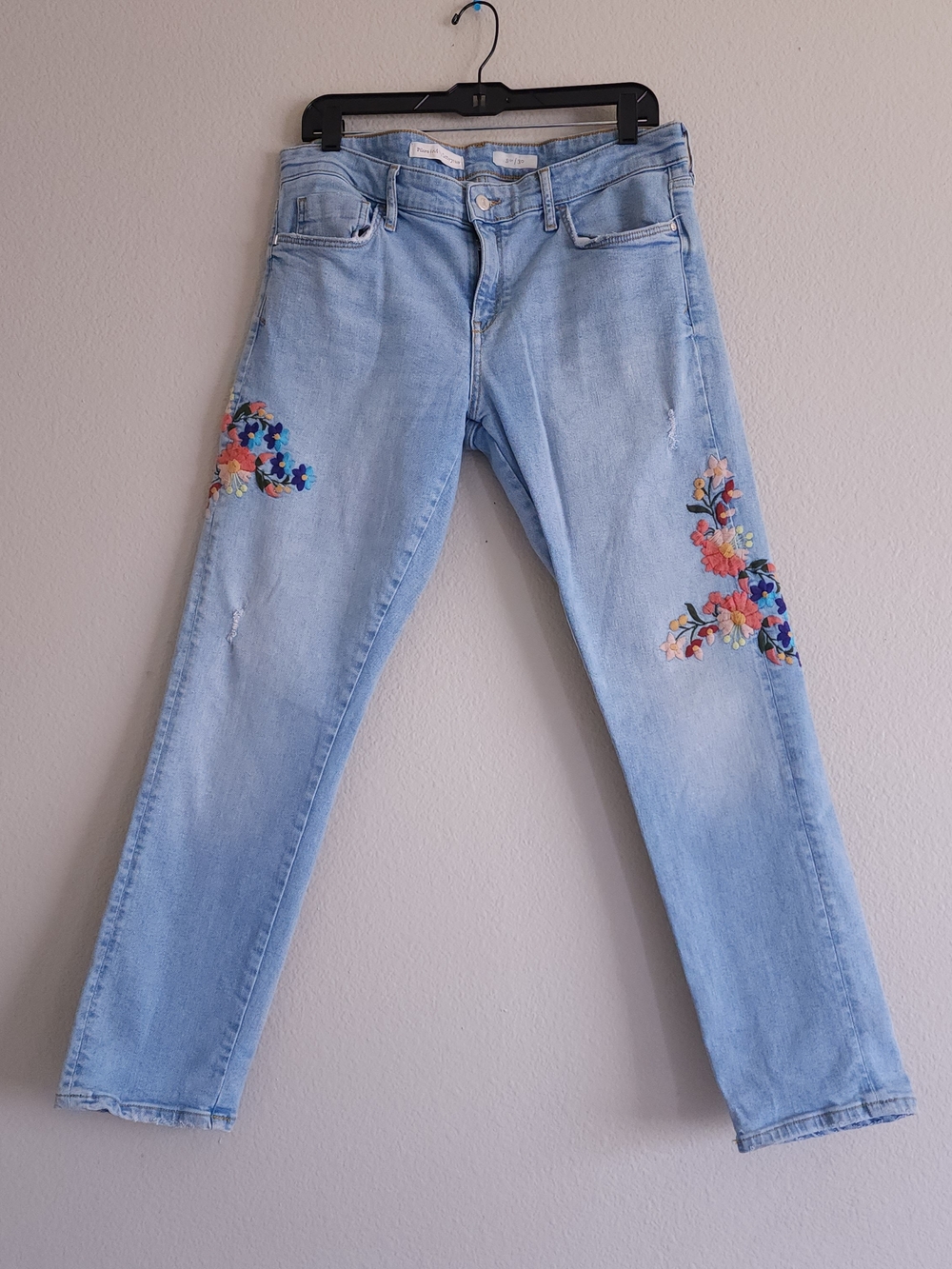 Pilcro and the Letterpress Light Blue Skinny Jeans with Floral Embroidery